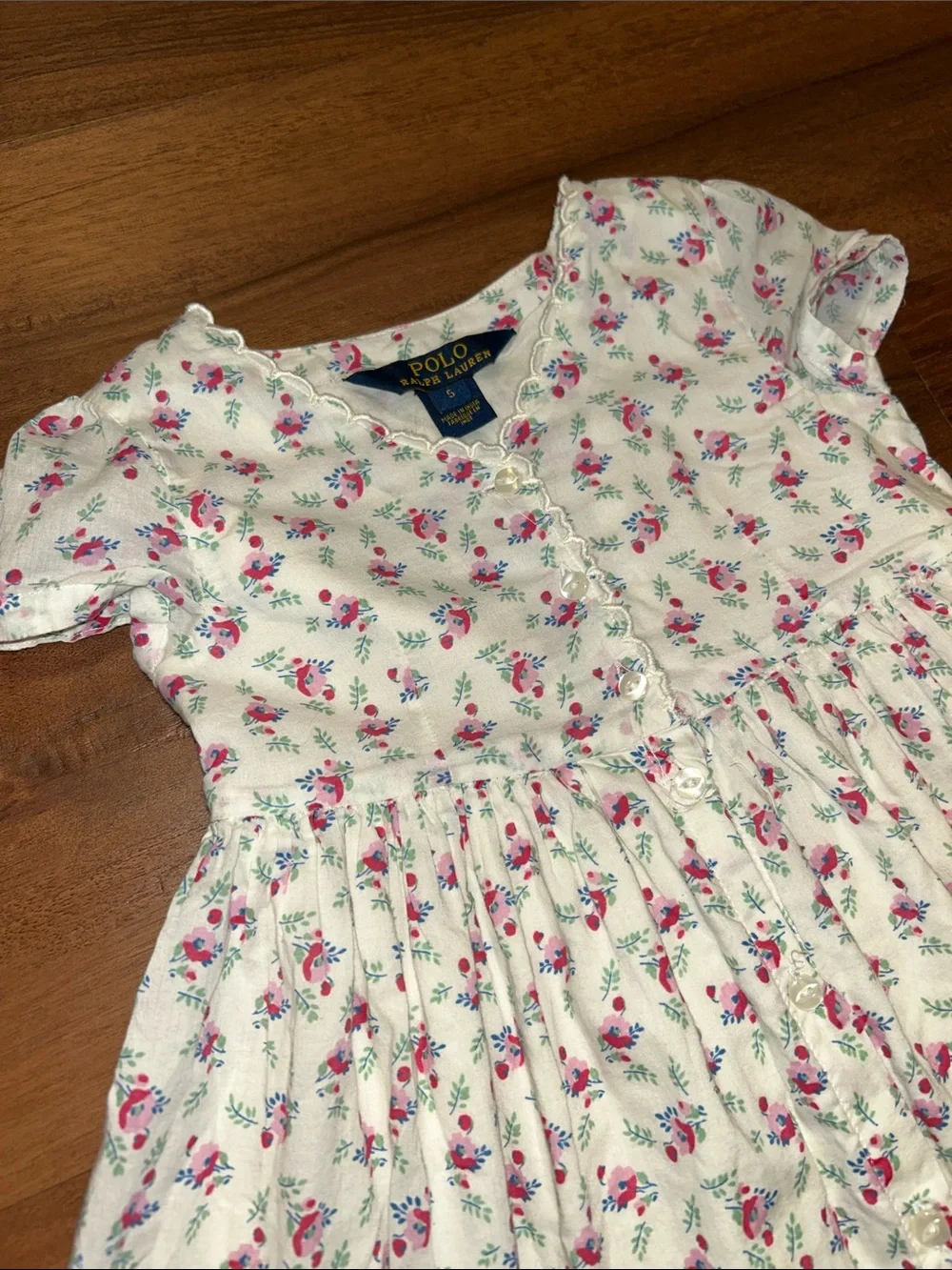 Polo Ralph Lauren 100% Cotton Charming Cottagecore White Dress Pink Floral Girl5